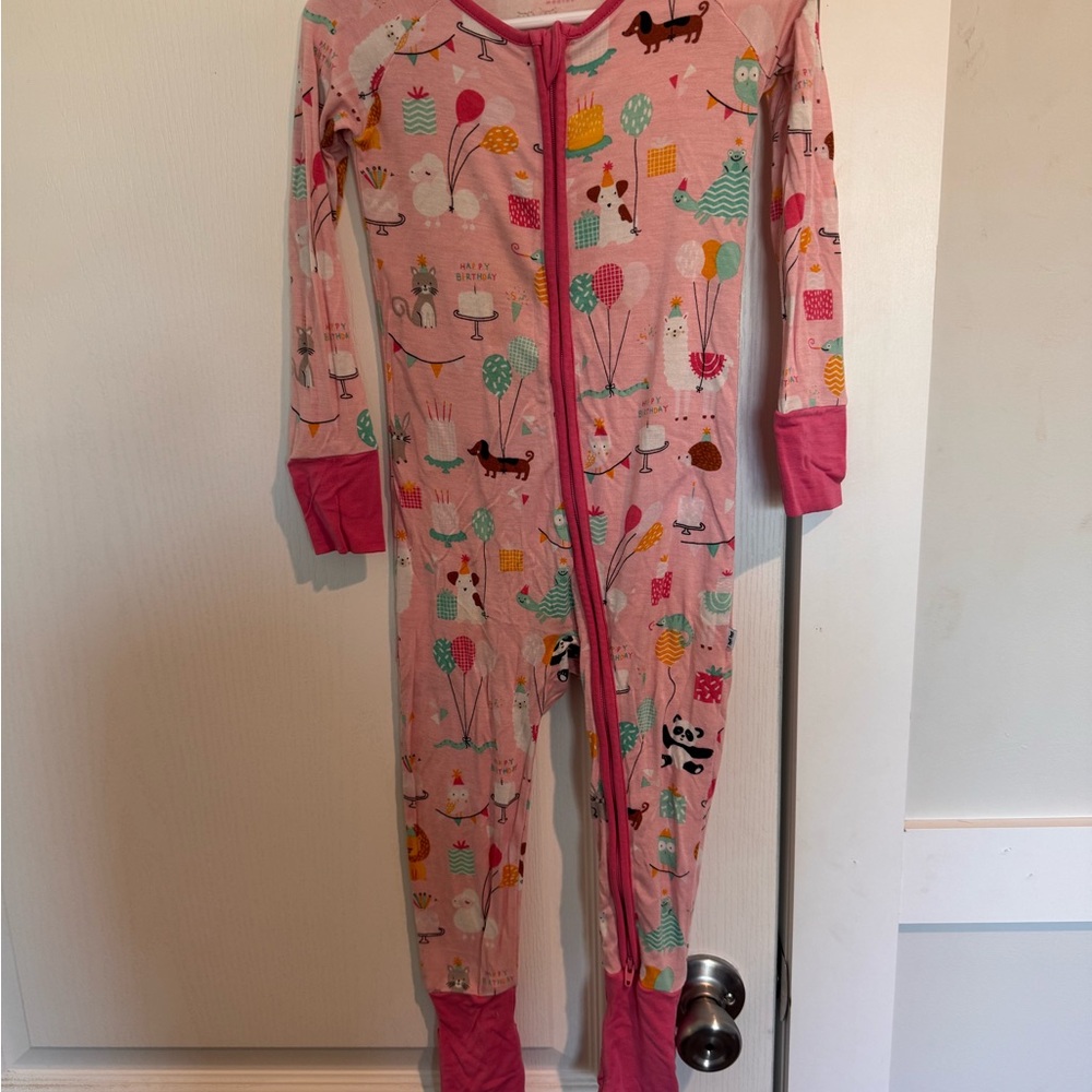 Little Sleepies Pink Happy Birthday Animal Print Kids Footie